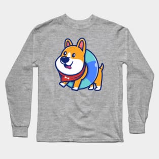 Cute Corgi With Swim Ring Long Sleeve T-Shirt